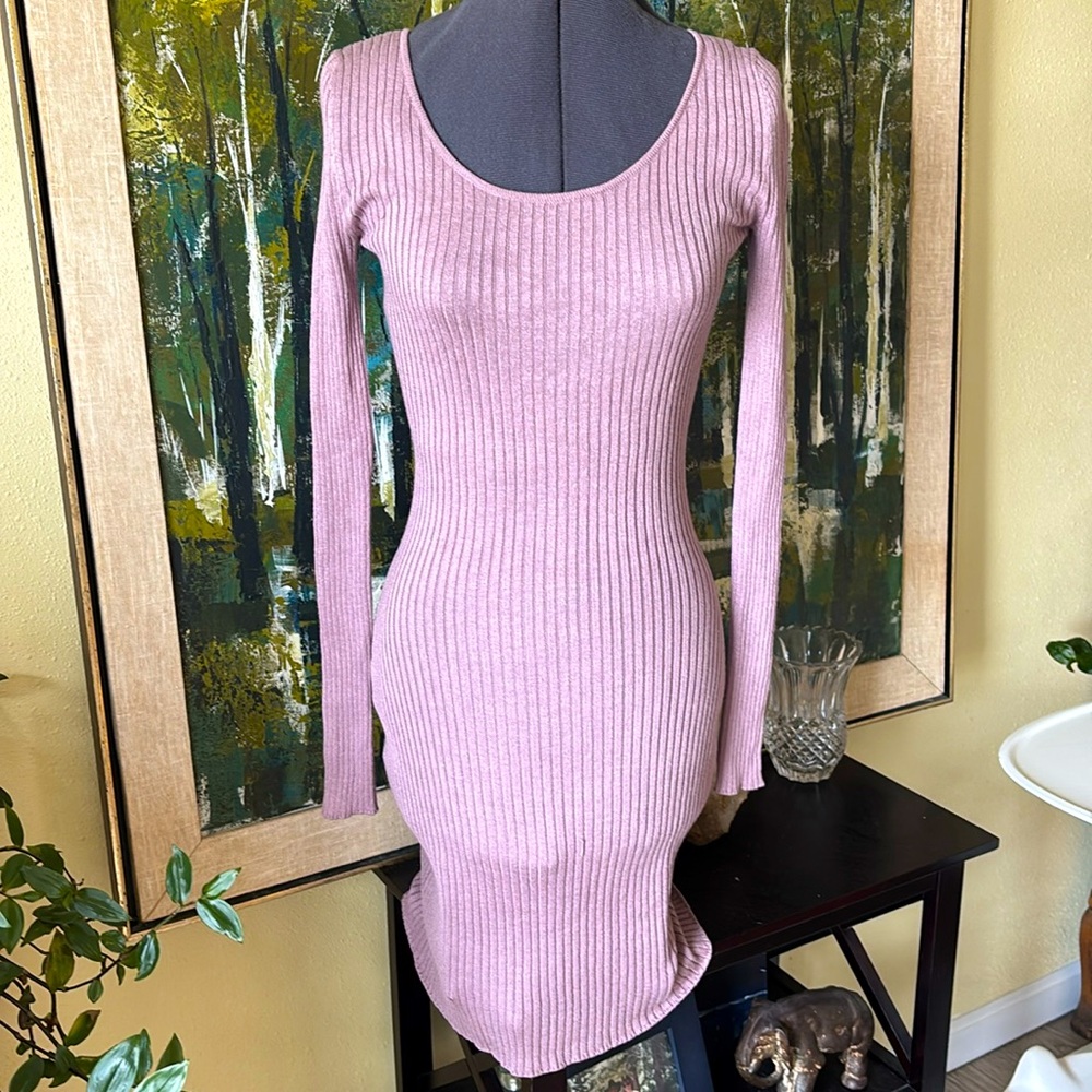 L.A. Gold Lattice Back Sweater Dress NWT